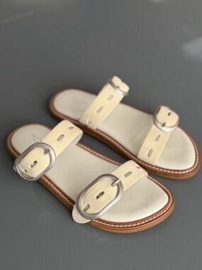 rag & bone White Suede Double-Buckle Slide Sandals